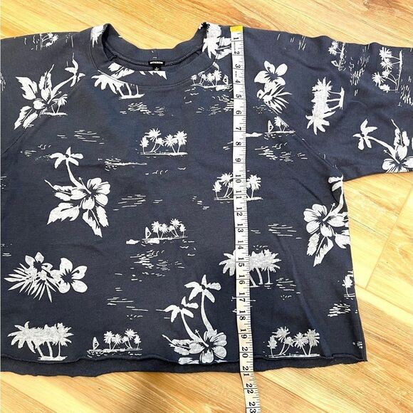 MONROW Blue Tropical Print Top Size Large - Picture 6 of 8